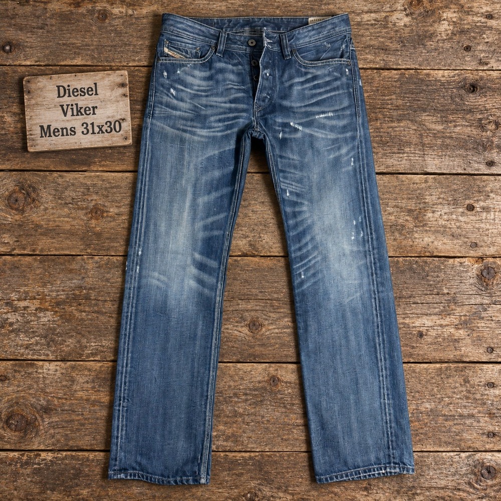 Diesel Viker Mens Regular Straight Jeans Blue Distressed Wash 0885S Size 31x30